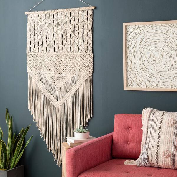 Set of 4 Boho Wall Hanging Decor Rattan Macrame Decor Flat Round Wicker  Woven Macrame Tassels Tapestry PUFDC2 - The Home Depot