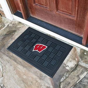 NCAA University of Wisconsin Black 19.5 in. x 31.25 in. Outdoor Vinyl Medallion Door Mat