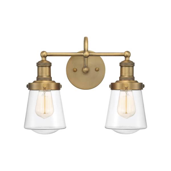 Designers Fountain Taylor 15.25 in. 2-Light Old Satin Bronze Modern Industrial Vanity with Clear Glass Shades