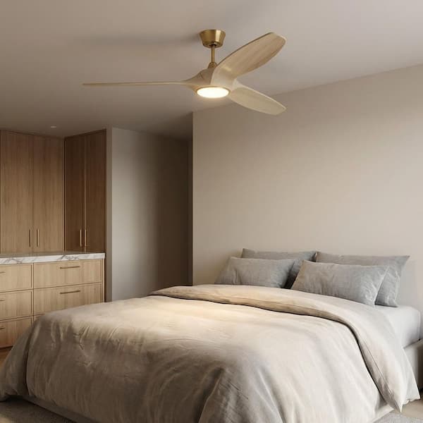 Selen 60 in. Burnished Brass/Washed White Oak Downrod Mount Standard Indoor/Outdoor Smart LED Ceiling Fan with Remote