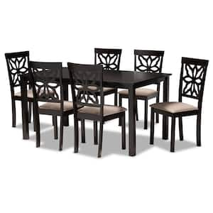 Dallas 7-Piece Sand and Dark Brown Dining Set