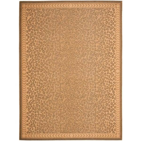 Courtyard Natural/Gold 8 ft. x 10 ft. Border Cheetah Indoor/Outdoor Area Rug