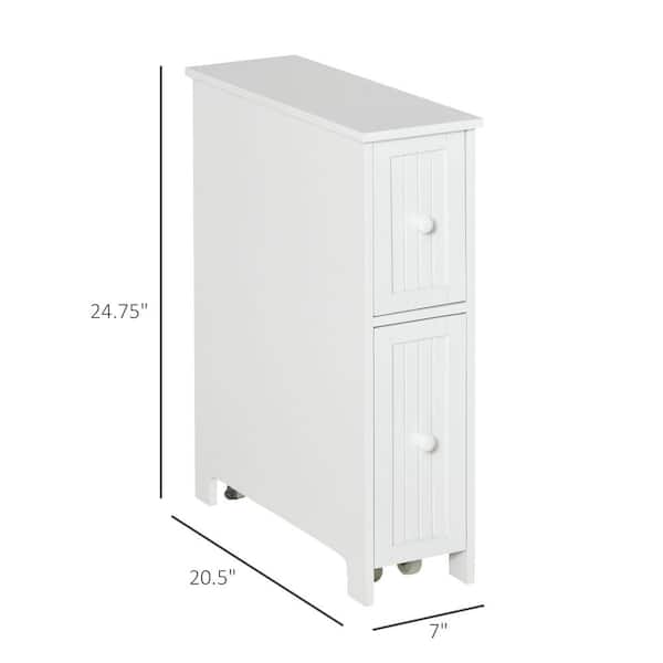 HOMCOM 6” x 20.5” x 26” Wood Rolling Narrow Bathroom Side Storage Cabinet -  White