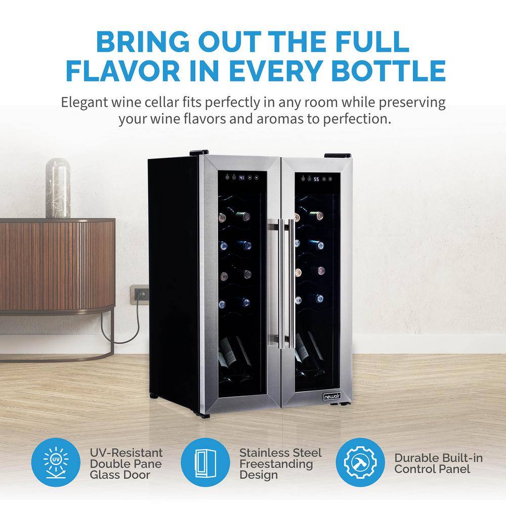 Newair 24-Bottle Stainless Steel Dual Zone Wine Fridge
