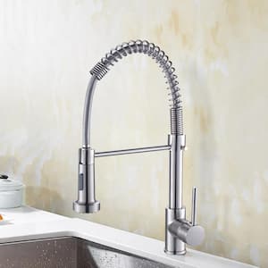 Single Handle Deck Mount Pull Down Sprayer Kitchen Faucet in Brushed Nickel