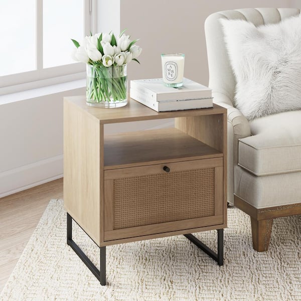 Nathan James Mina Oak Finish, Living Room End Tables With Drawers