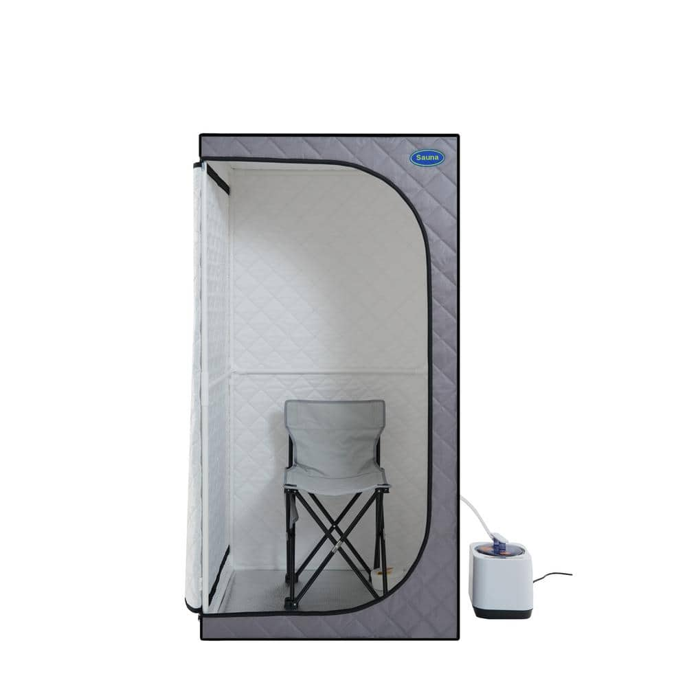 1-Person Portable Grey Steam Sauna with Remote Control Foldable Chair ...