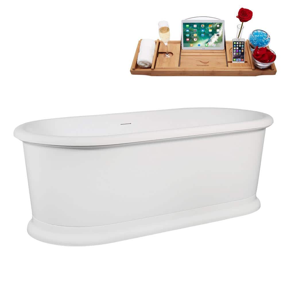 71'' Glossy White Acrylic Freestanding Soaking Tub with Brushed Gold Trim