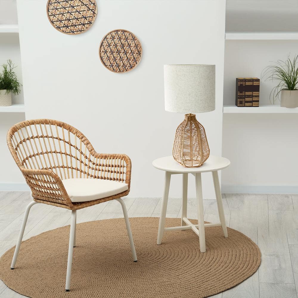 Natural Paper Rope Wicker Table Lamp with Beige Linen Shade