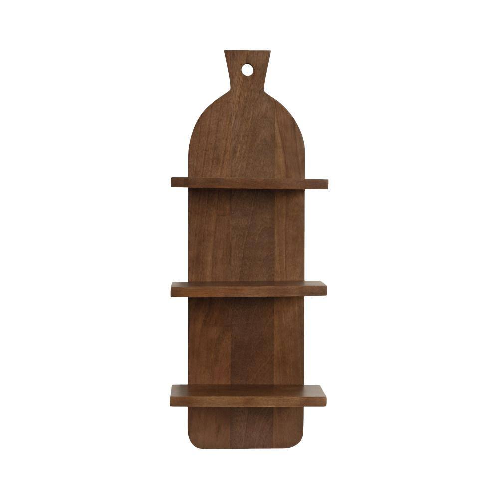 Natural Brown 3-Tier Mango Wood Floating Kitchen Wall Shelf