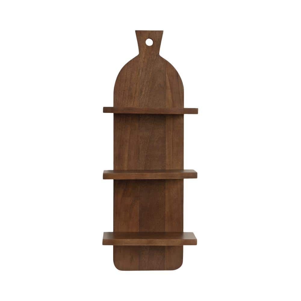 Natural Brown 3-Tier Mango Wood Floating Kitchen Wall Shelf