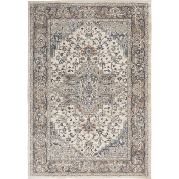 Concerto Ivory/Grey 6 ft. x 9 ft. Center medallion Traditional Area Rug