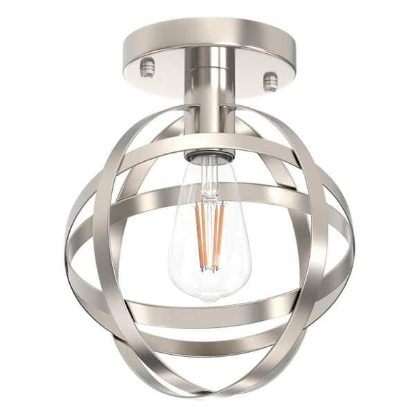 8 in. 1-Light Brushed Nickel Globe Semi-Flush Mount Ceiling Light-Classic Fixture for Hallway, Bedroom, Living Room