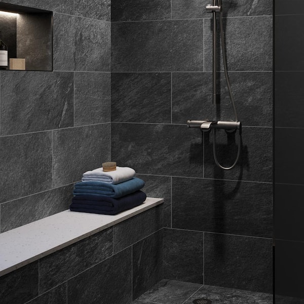 Alpe Black 12 in. x 24 in. Quartzite Stone Look Porcelain Floor and Wall Tile (15.50 sq. ft. /Case)