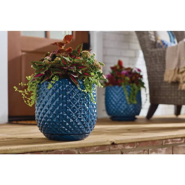 12 in. Blue Preston Ceramic Planter Decorative Pot