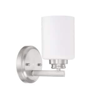 Bolden 5 in. 1-Light Brushed Polished Nickel Finish Wall Sconce with Frost White Glass