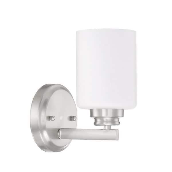 CRAFTMADE Bolden 5 in. 1-Light Brushed Polished Nickel Finish Wall Sconce with Frost White Glass