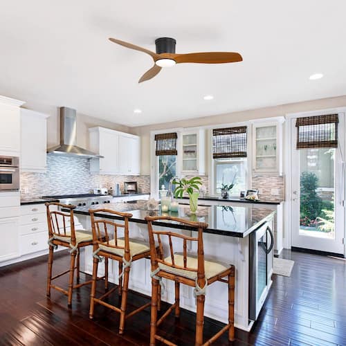 52 in. Black with Brown Blade Flush Mount Indoor Smart Ceiling Fan with Dimmable LED Light and Remote Control Byteany Ceiling Fans With Lights