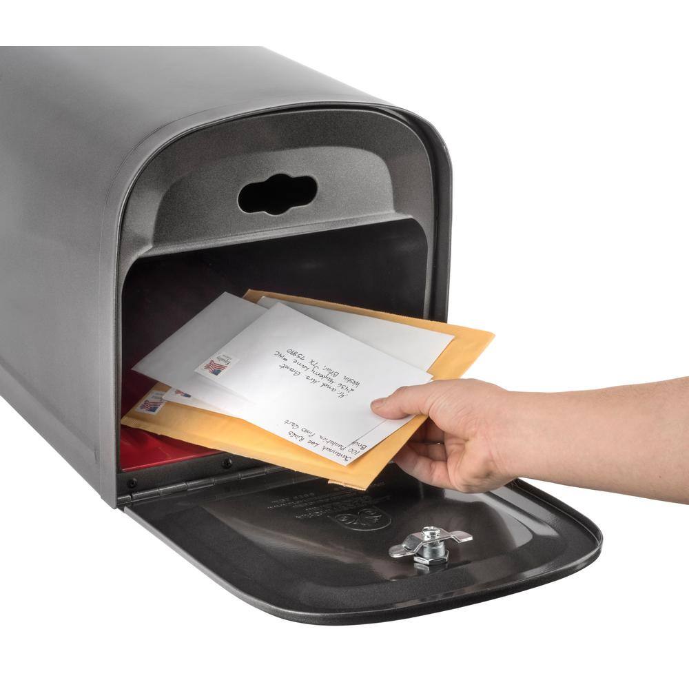 Extra Large Pewter Lockable Steel Post Mount Mailbox