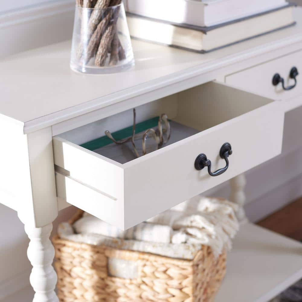 Athena Distressed White Wood 2-Drawer Hallway Table