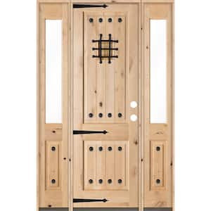 58 in. x 96 in. Mediterranean Alder Sq-Top Clear Low-E Unfinished Wood Left-Hand Prehung Front Door with Half Sidelites