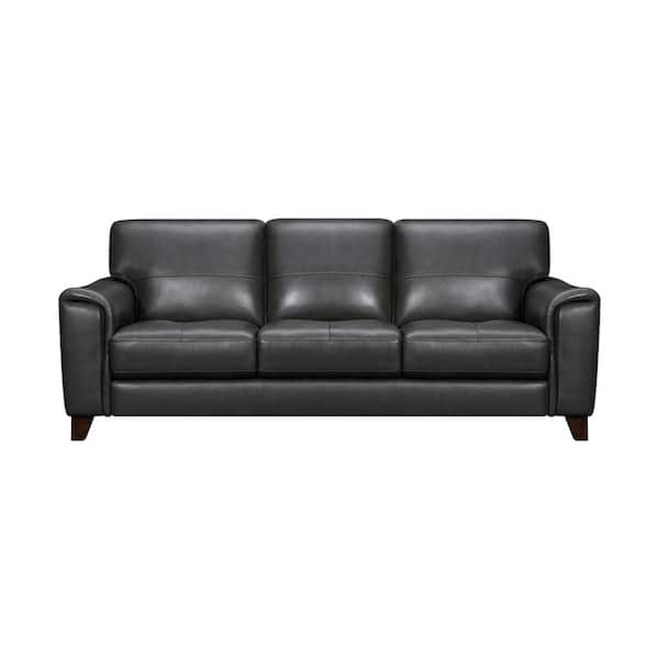 Armen Living Bergen 87 in. Pewter Leather Square Arm Sofa