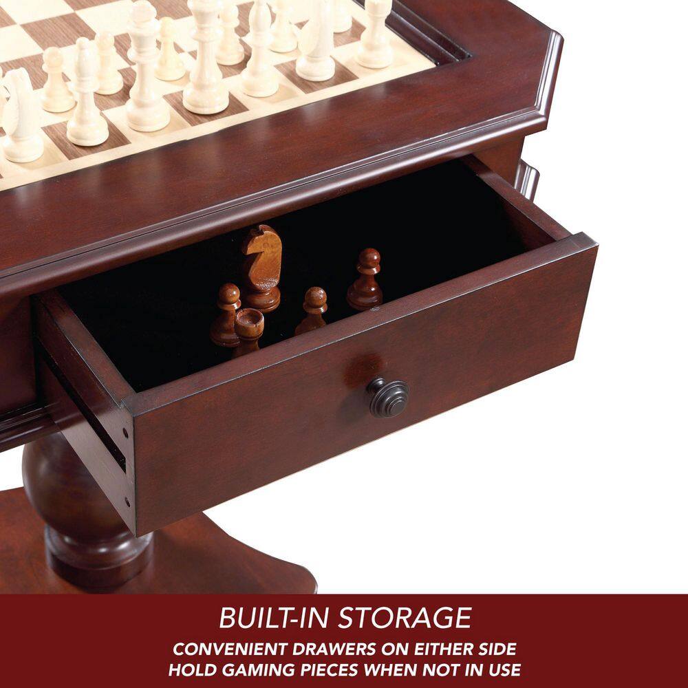 Mahogany 3-in-1 Game Table with Black Synthetic Leather Chairs