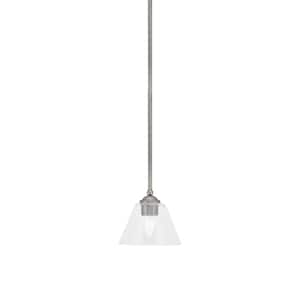 Clevelend 1-Light Graphite Stem Mini Pendant Light with Clear Bubble Glass Shade