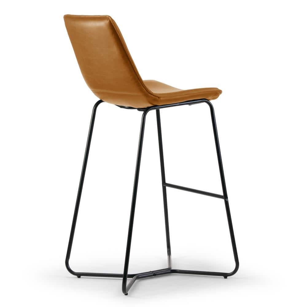 Amery 30" Brown Faux Leather Bar Stool with Black Iron Frame - Set of 2
