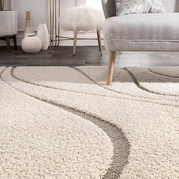 nuLOOM Carolyn Contemporary Curves Shag Cream 9 ft. x 12 ft