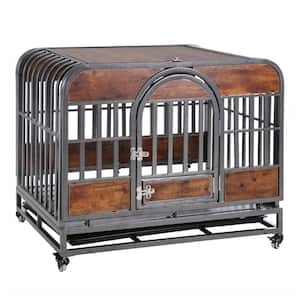 46 in. Heavy-Duty Dog Crate, Furniture Style Dog Crate with Removable Trays and Wheels, Brown