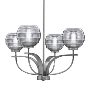 Olympia 4-Light Uplight Chandelier Graphite Finish 6 in. Smoke Ribbed Glass