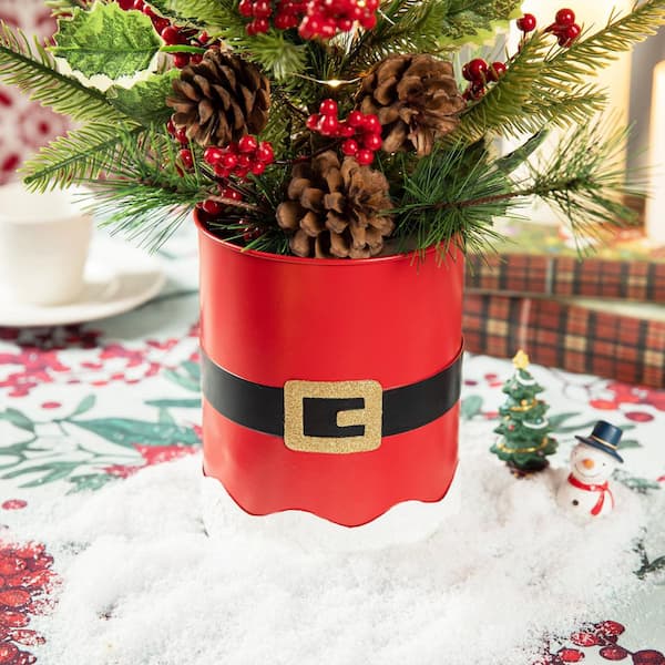 Glitzhome 19.25 in. H Red Metal Christmas Santa Belt Storage Container (Set  of 2) 2010100015 - The Home Depot