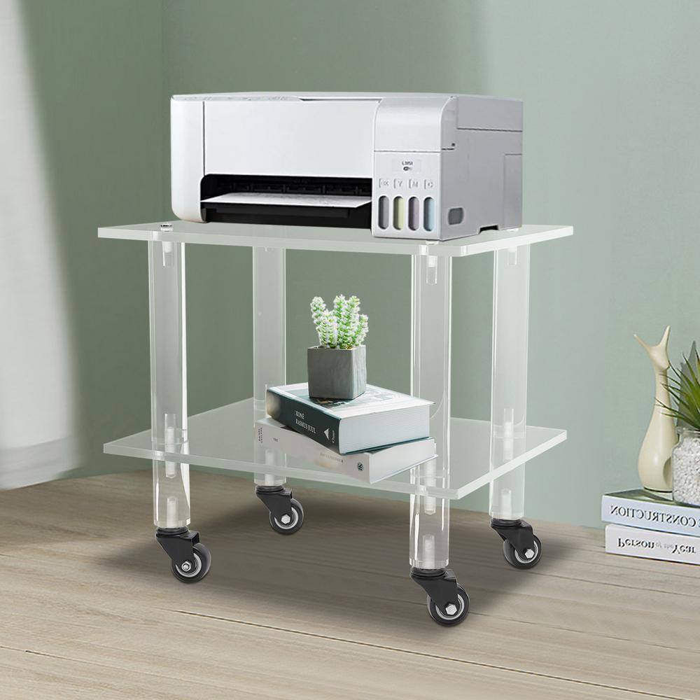 Clear Acrylic 2-Tier Rolling Printer Stand with Wheels