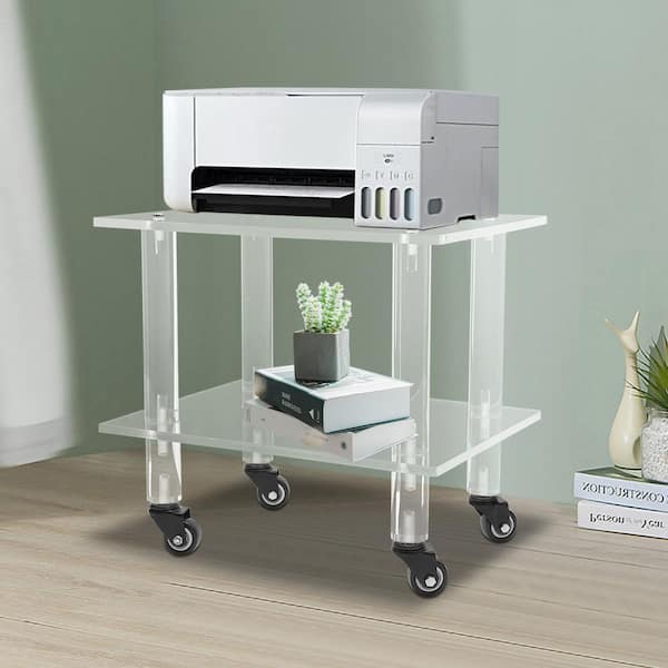 YIYIBYUS 3-Shelf Iron Frame Wood 4-Wheeled Under Desk Printer