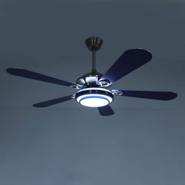 OUKANING 52 in. Indoor Blue and Silver Mute Ceiling Fan for