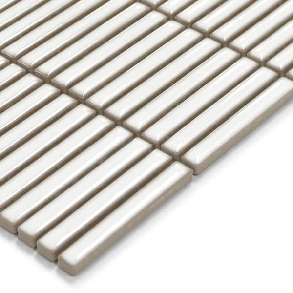 Stacked White 12 in. x 12 in. Glossy Porcelain Tile Floor and Wall Mosaic Tile Kit Kat Finger Tile (5 sq. ft. /Case)