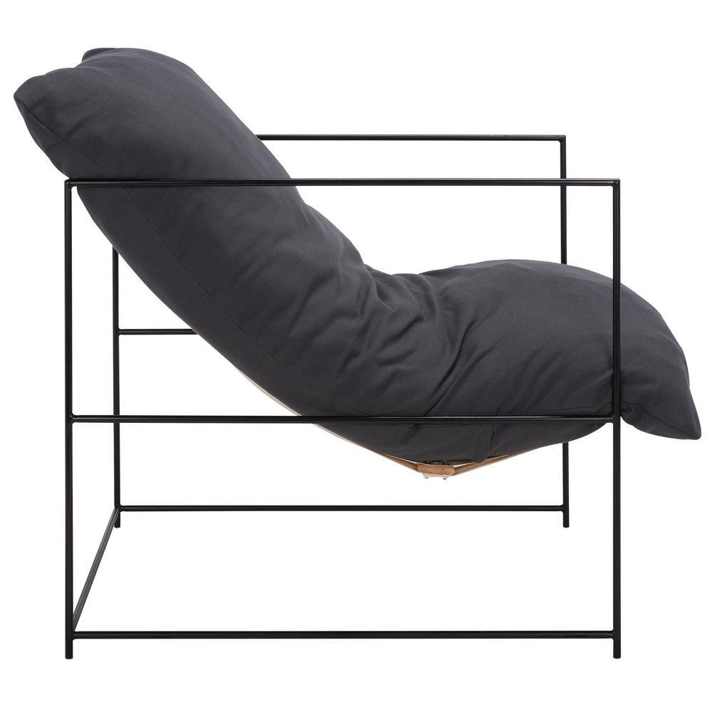 Portland Minimalist Gray Linen and Black Metal Accent Chair