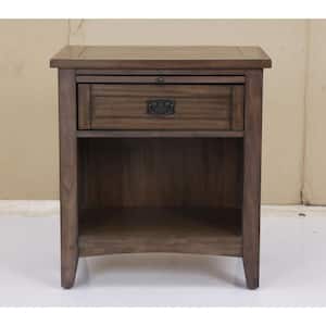 Abrams 1 Drawer Walnut Brown Finish Wood Nightstand (24 in W. X 25.98 in H.)