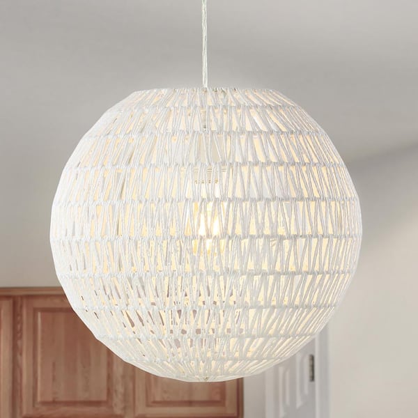 JONATHAN Y Luna 15.7 in. Woven Rattan Orb LED Pendant, White
