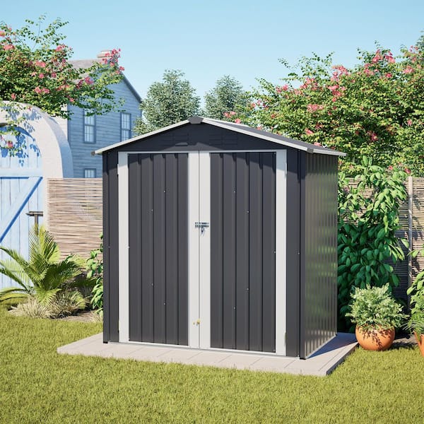 JUJABU Gray 10 ft. x 12 ft. Metal Outdoor Storage Shed, Heavy Duty