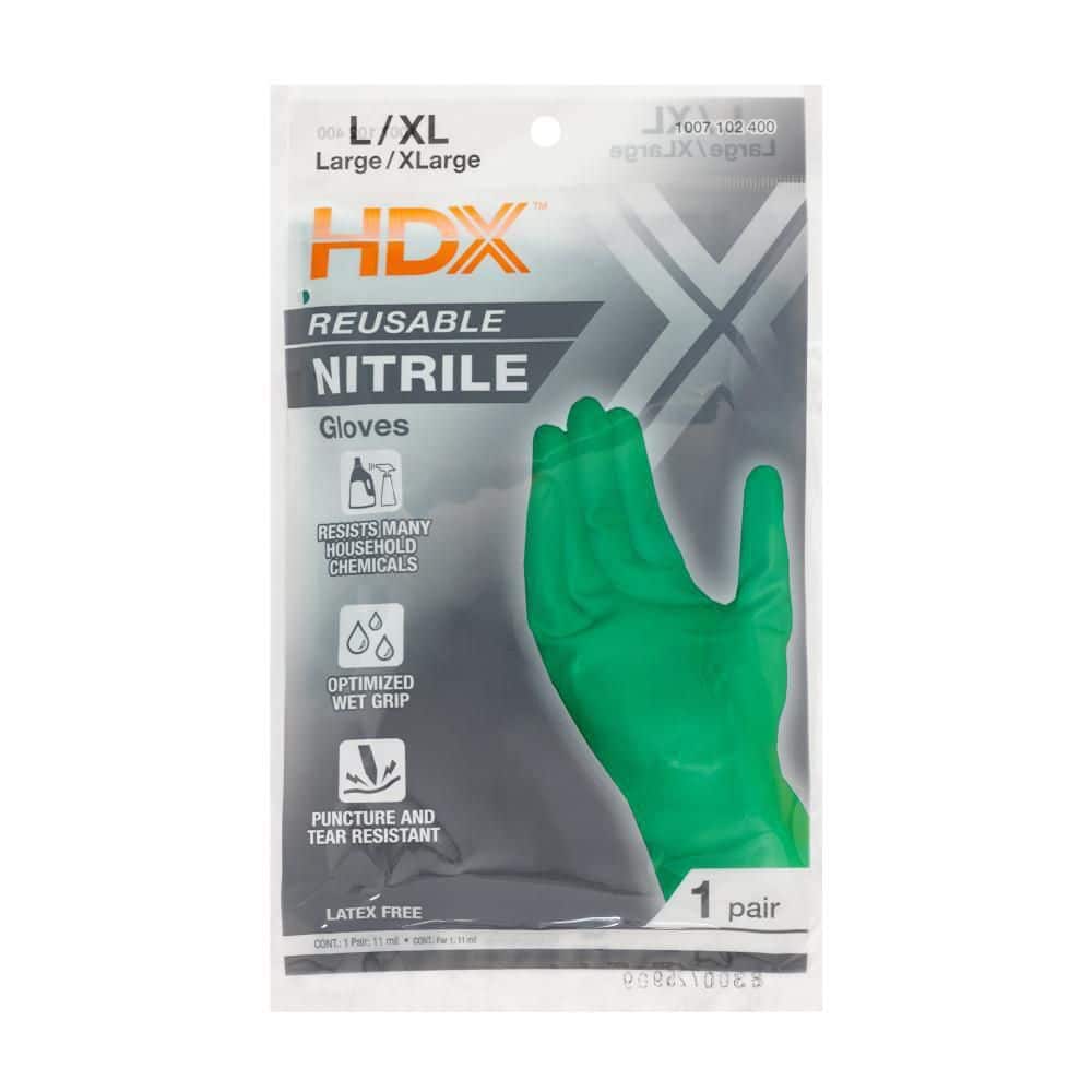 HDX Green 11 mil Reusable Nitrile Glove - L/XL 24137-012 - The