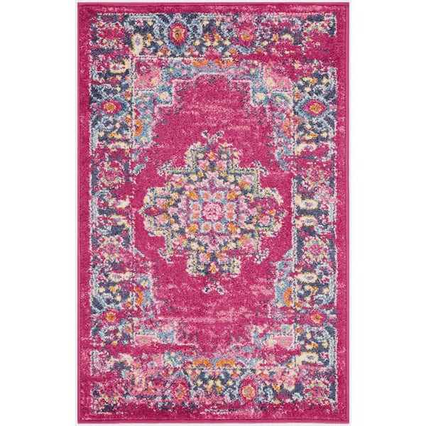 Nourison Passion Fuchsia doormat 2 ft. x 3 ft. Bordered Transitional Kitchen Area Rug