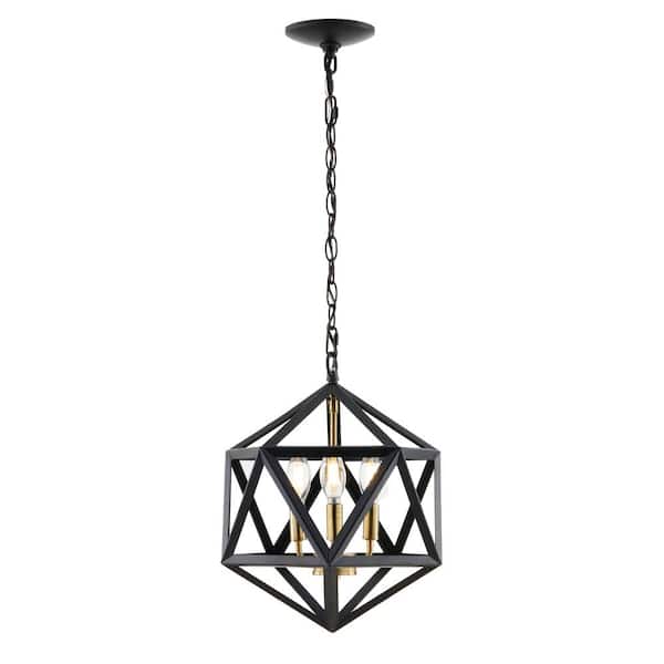 Unbranded Gilmore 3-Light Dimmable Modern Farmhouse Black and Gold Chandelier