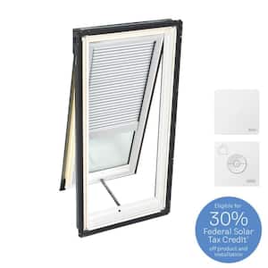 21 in. x 37-7/8 in. Venting Deck Mount Skylight with Laminated Low-E3 Glass and White Solar Powered Room Darkening Blind