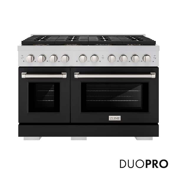 48 in. 6.7 cu. ft. Paramount Dual Fuel Range with 8 Burner DuoPro Cooktop and Dual Ovens with Black Matte Doors