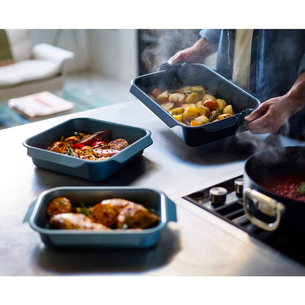 Blue Carbon Steel Non-Stick Stackable Roasting Pan Set