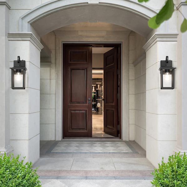 Hawaii 12.5 in. H 1-Bulb Black Hardwired Outdoor Dusk to Dawn Wall Lantern Sconce with LED Bulb