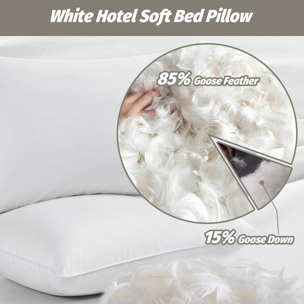 Luxurious White Goose Feather & Down Pillow Set, 100% Cotton Cover