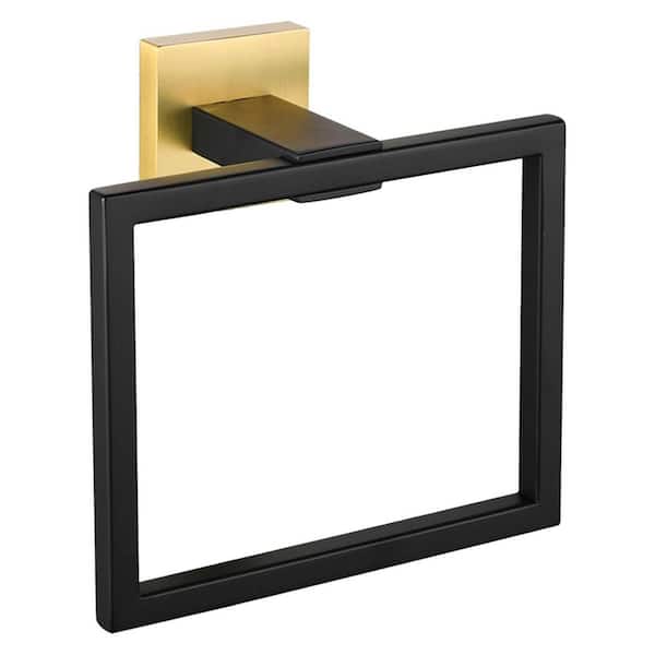 Wall Mounted Towel Ring Bath Round Towel Hanger for Bathroom Square Base Hand Towel Holder in Black Gold